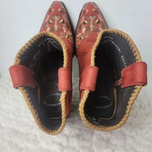 Liberty Boots Womens Size 7 Embroiderd Floral Red Leather Cowgirl Western Shoes - Picture 5 of 9